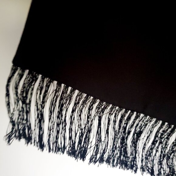 Vintage Men's Black Fringe Long Silk Scarf Diagonal Grey Pinstripe Luxe Design - Picture 7 of 10